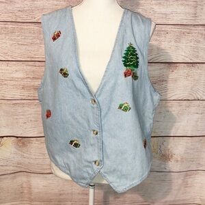 Three Rivers Denim Vintage Embroidered Christmas Vest  Size L